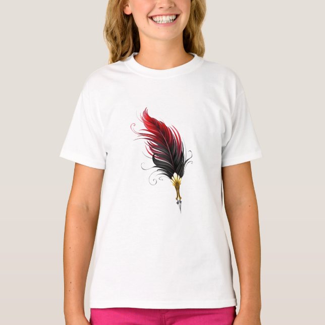 Camiseta Pluma de plumas rojas con nido de oro (Anverso)