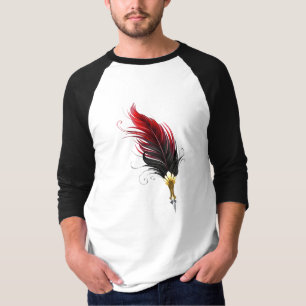 Camiseta Pluma de plumas rojas con nido de oro