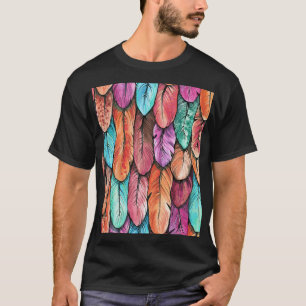 Camiseta plumas de pájaro, acuarela, patrón inquebrantable.
