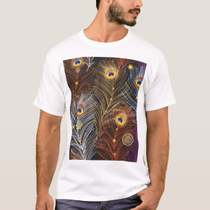 Camiseta Plumas de pavo real dorado: patrón oscuro.