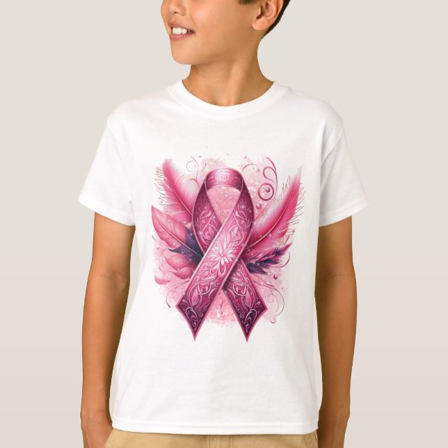 Camiseta plumas de SENSIBILIZACIÓN SOBRE CÁNCER DE MAMA (Anverso)