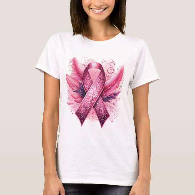 Camiseta plumas de SENSIBILIZACIÓN SOBRE CÁNCER DE MAMA (Anverso)