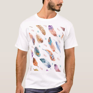 Camiseta Plumas dibujadas a mano: Patrón de fondo blanco