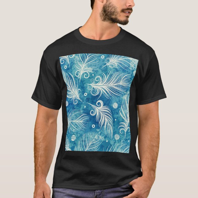 Camiseta Plumas dibujadas a mano: Patrón sin foco (Anverso)