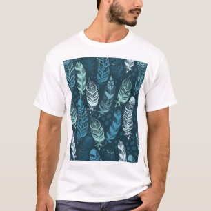 Camiseta Plumas Étnicas: Colorido Patrón Sin Mar.