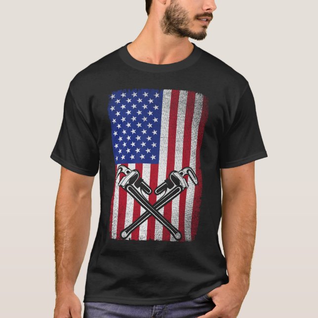 Camiseta Plumber Patriótico Usa Bandera Estadounidense Pipe (Anverso)