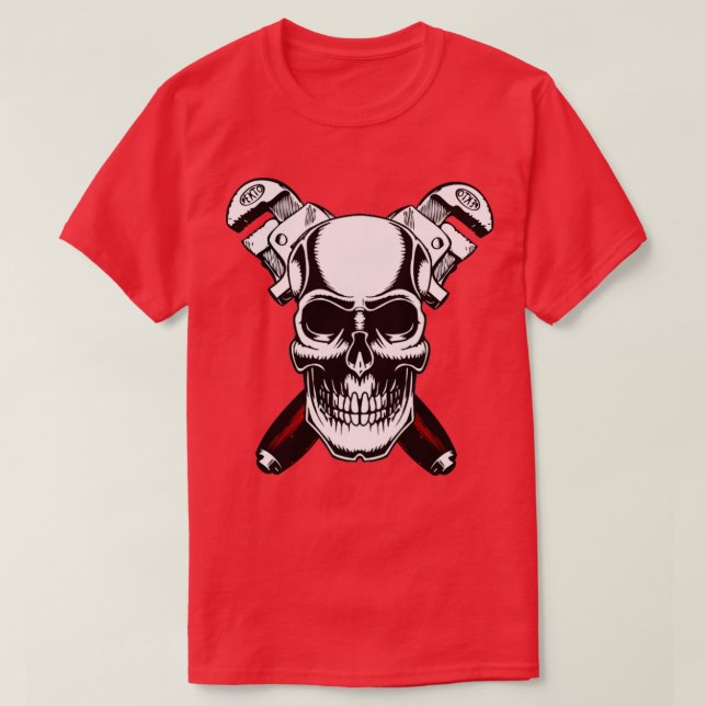 Camiseta Plumber Skull and cross pipe wrenchs (Diseño del anverso)
