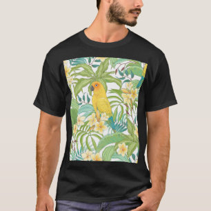 Camiseta Plumeria, Loro, Patrón Floral Vintage.