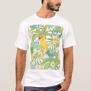 Camiseta Plumeria, Loro, Patrón Floral Vintage.