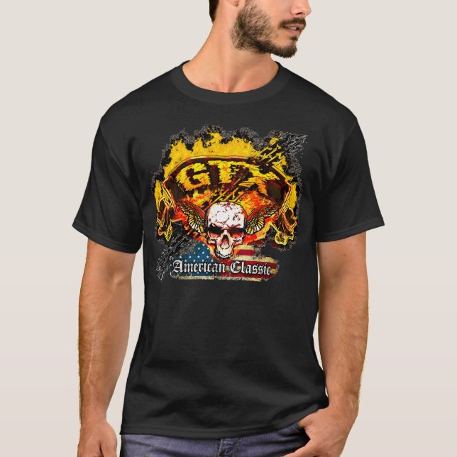 Camiseta Plymouth GTX - Cráneo de la bandera de la (Anverso)