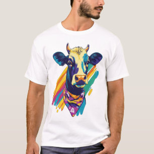 Camiseta Png de vaca colorida, diseño de vaca arcoíris Png