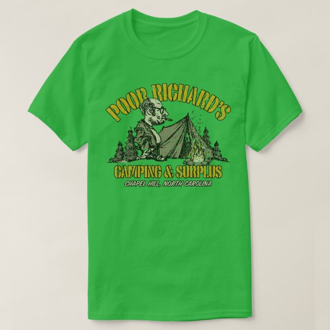 Camiseta Pobre Richards Camping Superávit 1968 (Diseño del anverso)