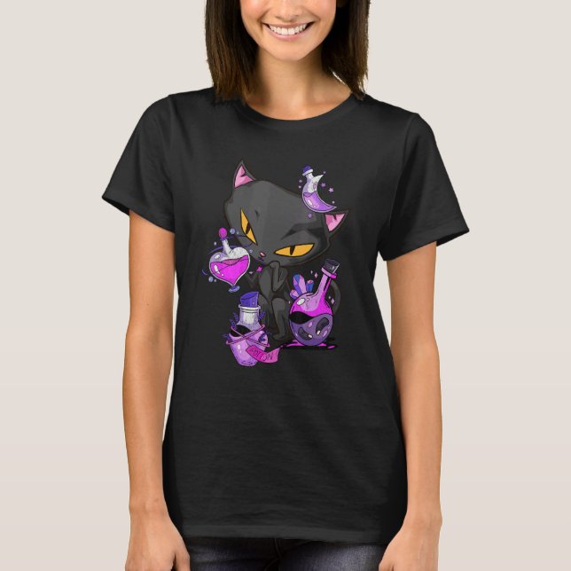 Camiseta poción de gato maligno negro (Anverso)