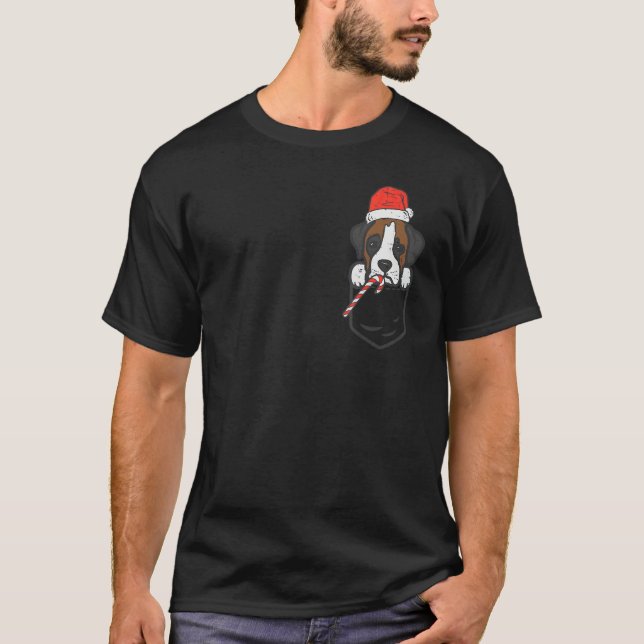 Camiseta Pocket Boxer Santa Dog Christmas Xmas Men Women (Anverso)