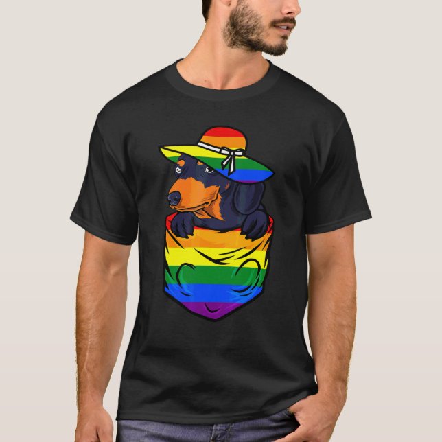 Camiseta Pocket Dachshund Lgbt Q Doxie Perro Orgullo Gay Ra (Anverso)