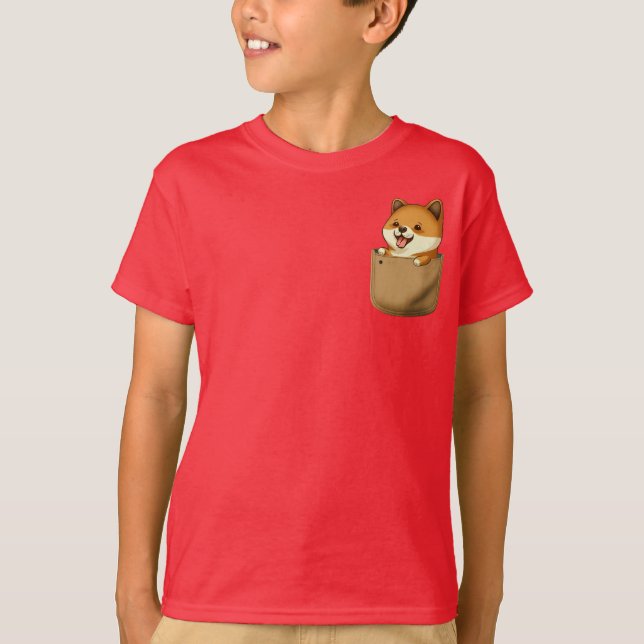 Camiseta Pocket Pals para niños - Edición Inu de Shiba (Anverso)