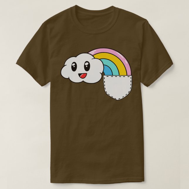 Camiseta Pocket Rainbow Kawaii Cloud Cute Funny (Diseño del anverso)
