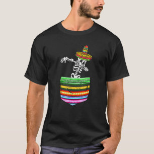 Camiseta Pocket Serape Mexicano Cinco De Mayo Dabbing Skele