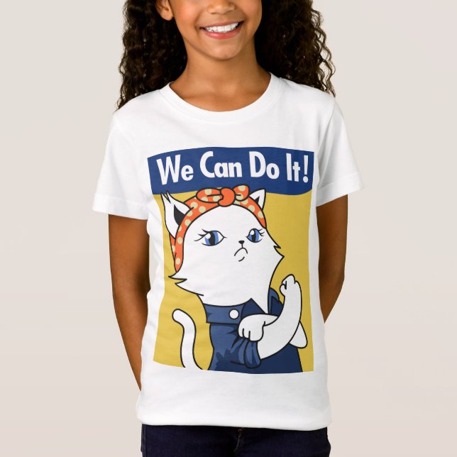 Camiseta ¡Podemos Hacerlo! El gato blanco Rosie the Riveter (Anverso)