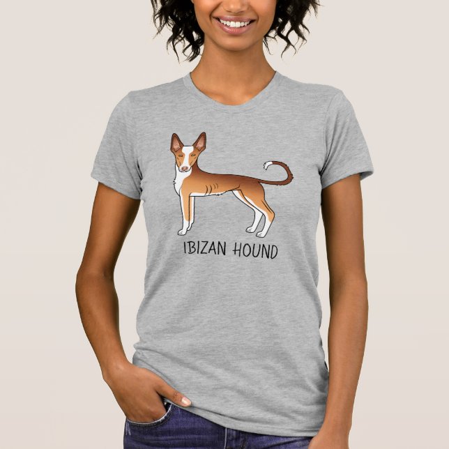 Camiseta Podenco Ibicenco Rojo y Blanco de Pelo Liso con Te (Anverso)
