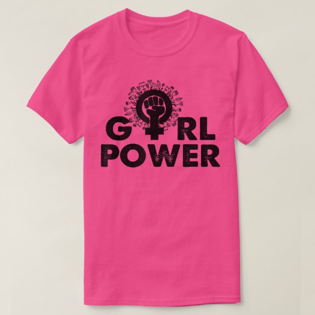 Camiseta Poder chica Feminismo , Tee de flor de eslogan pro (Diseño del anverso)