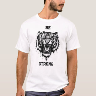 Camiseta Poderoso Tigre Rugiente Artístico en Blanco y Negr