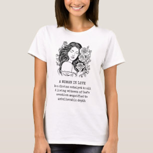 Camiseta Poema de mujer enamorada, negro y blanco con rosas