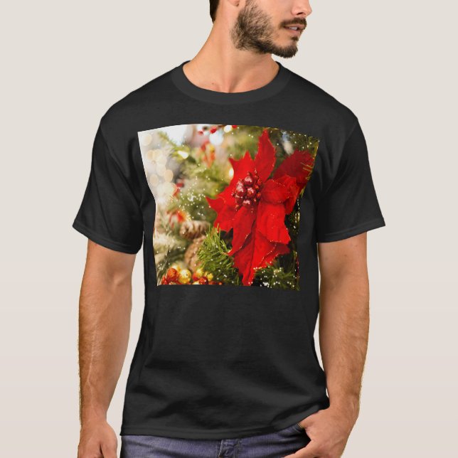 Camiseta Poinsettia Roja En El Árbol De Navidad (Anverso)