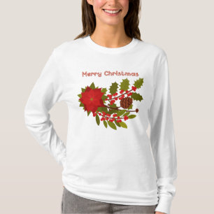 Camiseta Poinsettia y Holly, Feliz Navidad