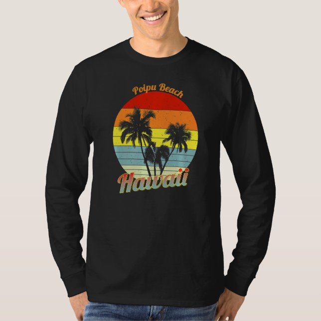 Camiseta Poipu Beach Hawaii Retro Palm Trepical Vacat (Anverso)