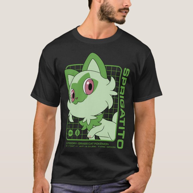 Camiseta Pokã ©Mon - Estadísticas de Sprigatito (Anverso)