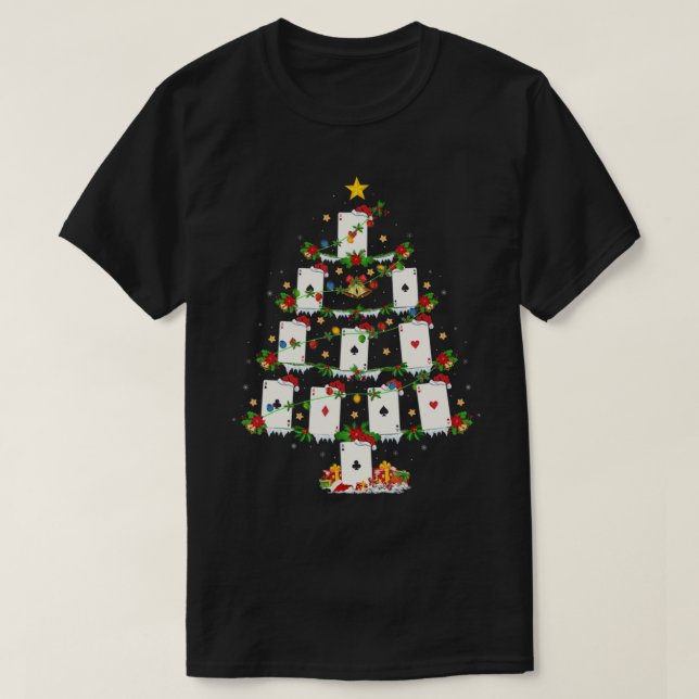 Camiseta Poker Game Lover Xmas Lights Poker Christmas Tree  (Diseño del anverso)