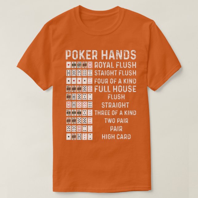 Camiseta Poker Hands Cheat Sheet Card Juegos de Casino Funn (Diseño del anverso)
