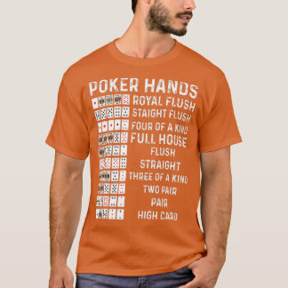 Camiseta Poker Hands Cheat Sheet Card Juegos de Casino Funn