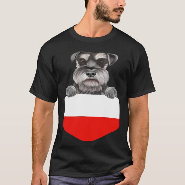 Camiseta Poland Flag Miniature Schnauzer Dog In Pocket (Anverso)