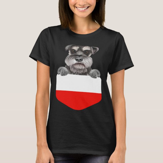 Camiseta Poland Flag Miniature Schnauzer Dog In Pocket (Anverso)
