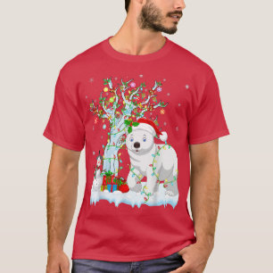 Camiseta Polar Bear Xmas Tree Lighting Santa Hat Polar Bear