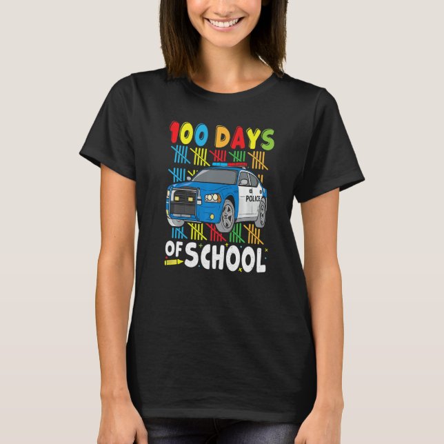 Camiseta Police Car 100 Days of School for Teachers Boys Ki (Anverso)