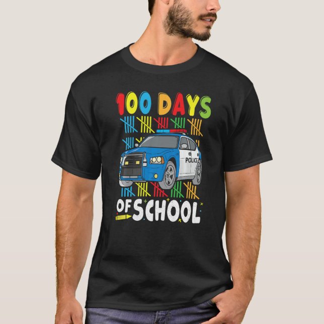 Camiseta Police Car 100 Days of School for Teachers Boys Ki (Anverso)