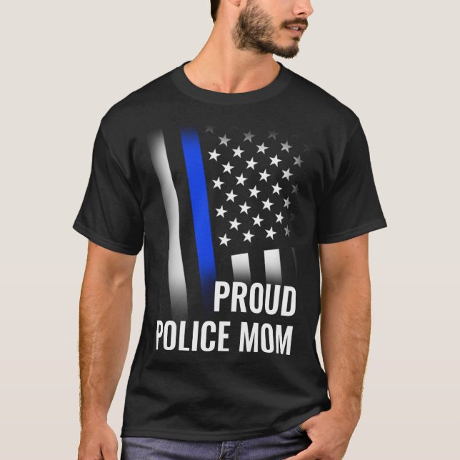 Camiseta Police Mom Printed On Back Proud Police Flag (Anverso)