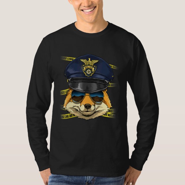 Camiseta Police Officer Fox PD Cop Crime Scene Wild Animal  (Anverso)