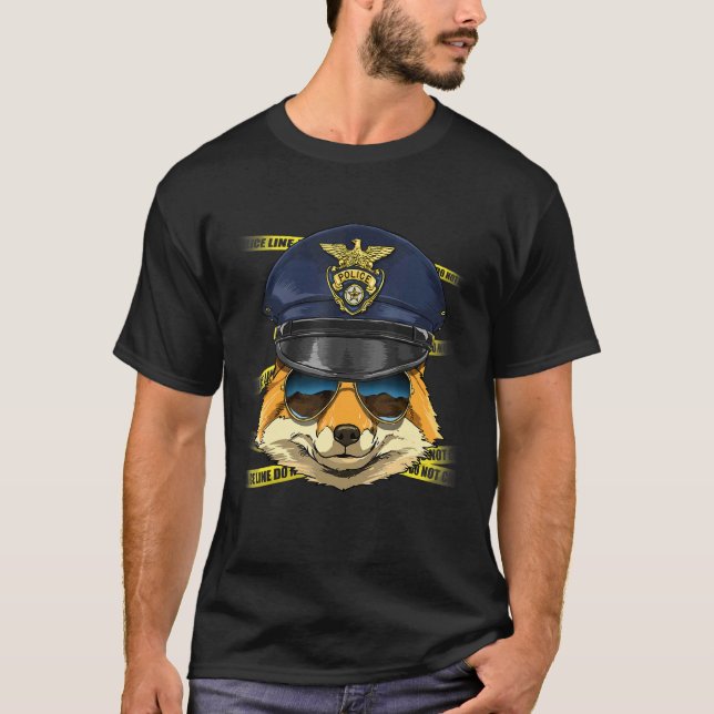 Camiseta Police Officer Fox PD Cop Crime Scene Wild Animal  (Anverso)