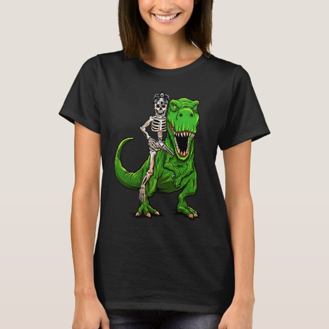 Camiseta Police Officer Skeleton Dinosaur T Rex Halloween C (Anverso)