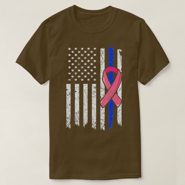 Camiseta Policía contra el cáncer de mama Bandera estadouni (Diseño del anverso)