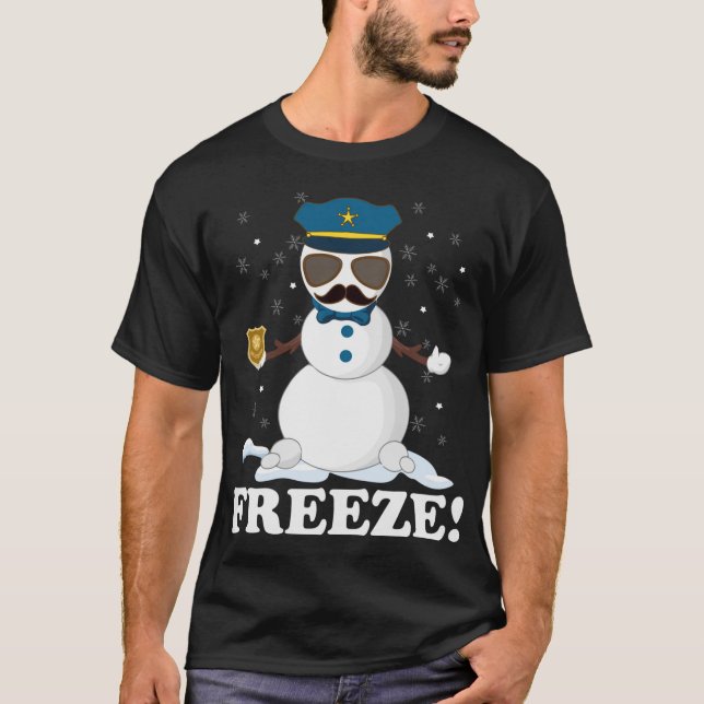 Camiseta Policía cuerdo Snowman congela a divertidos Navida (Anverso)