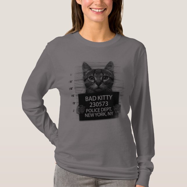 Camiseta Policía de Bad Kitty arresta foto graciosa camiset (Anverso)