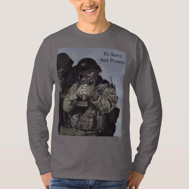 Camiseta Policía de SWAT para servir y proteger la larga ma (Anverso)