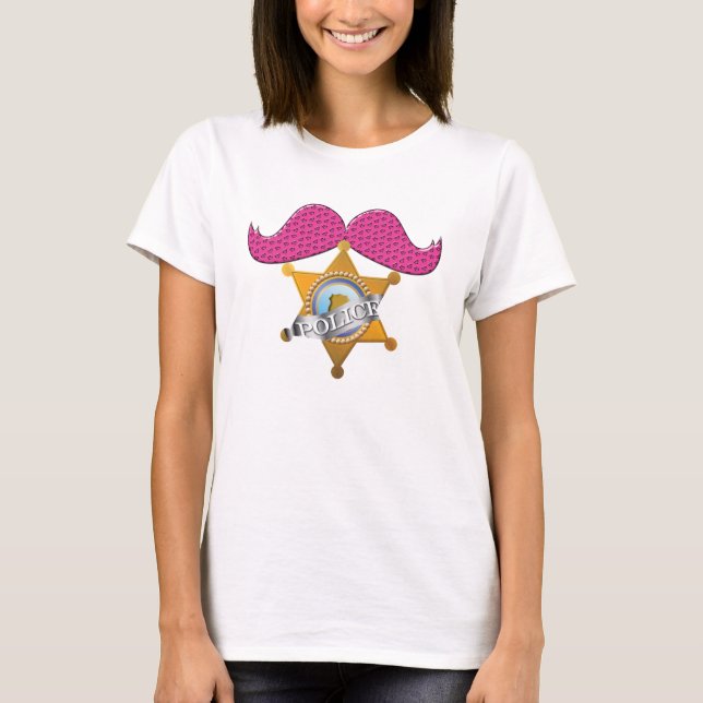 Camiseta Policía divertida del bigote de las rosas fuertes (Anverso)