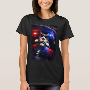 Camiseta Policía divertida gato loco conduciendo coche meme