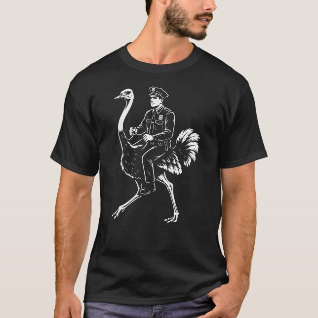 Camiseta policía montando en el avestruz (Anverso)